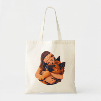 Bolsa Tote Mulher Amorosa Abraçando Cachorro Pastor Alemão