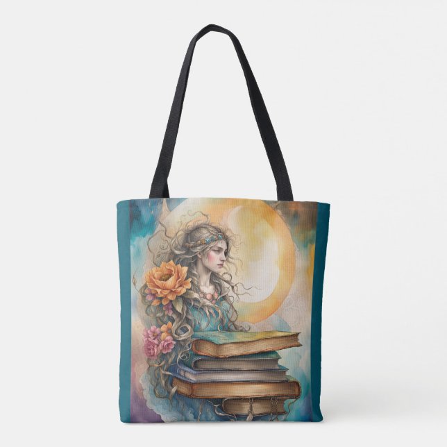 Bolsa Tote Mulher Aquarela Lendo Presente de Aniversário (Verso)