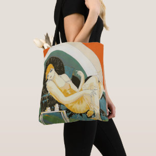 Bolsa Tote Mulher Art Déco Antiga Reclinada no Sofá, Chompre