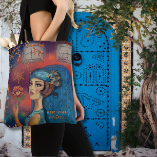 Bolsa Tote Mulher Art Déco Laranja Azul