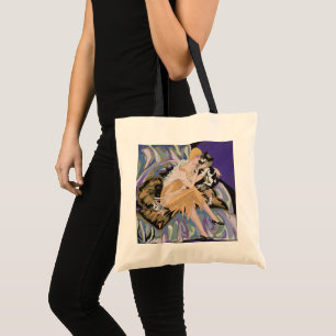 Bolsa Tote Mulher Art Déco Vintage com Gato por S. Chompre