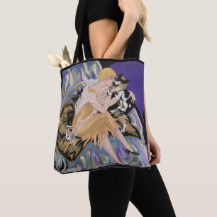 Bolsa Tote Mulher Art Déco Vintage com Gato por S. Chompre