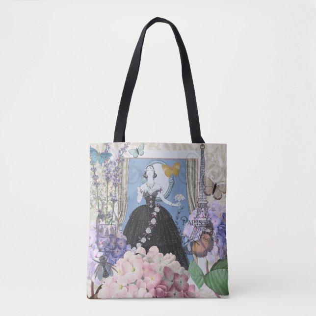 Bolsa Tote Mulher Azul Elegante Vestido Floral Fancy  (Frente)