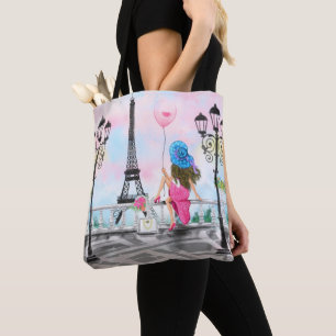 Bolsa Tote Mulher bonito e Balão de Coração Rosa - Eu Amo