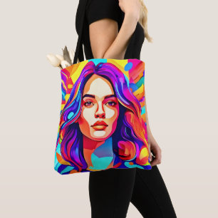 Bolsa Tote Mulher Colorida Vibrante Face em Expressão Artísti