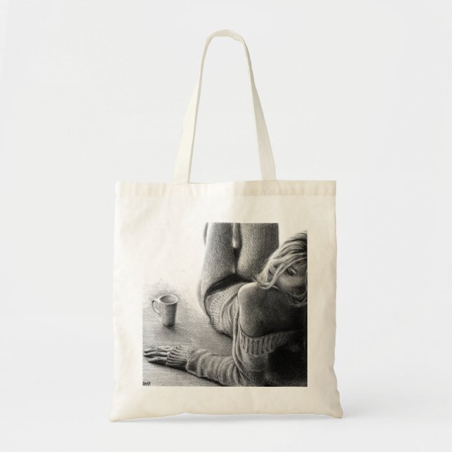 Bolsa Tote Mulher com café da manhã Lápis desenhando arte (Frente)