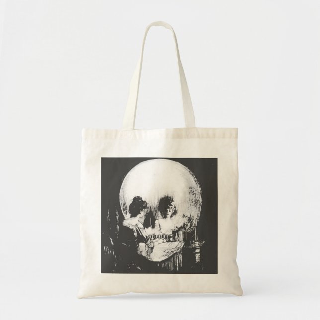 Bolsa Tote Mulher com Reflexão do Crânio Halloween Espelhada (Frente)