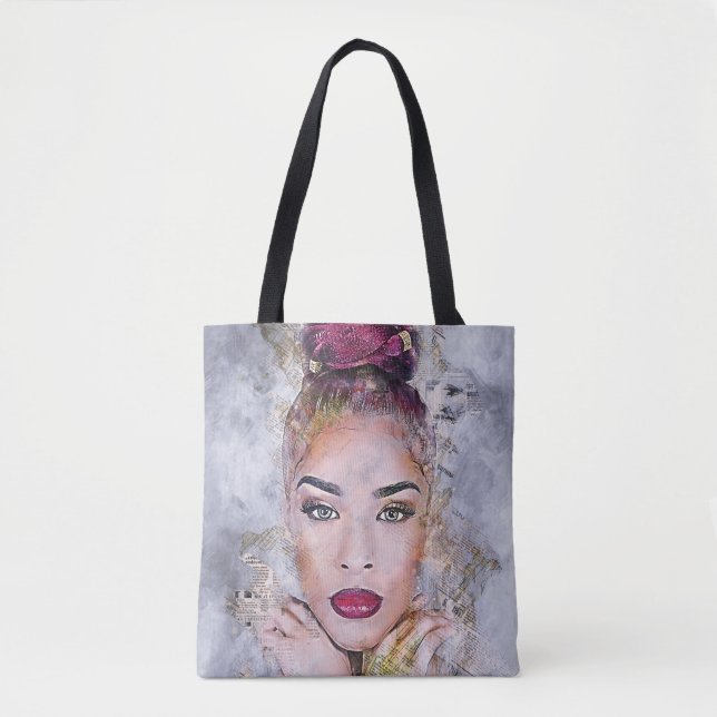 Bolsa Tote Mulher Dama Cara Vestido Olho Batom Papel Tinta (Frente)