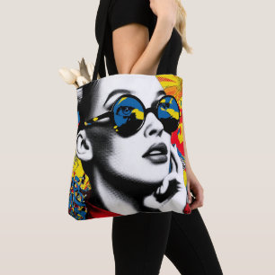 Bolsa Tote Mulher de arte pop com óculos de sol