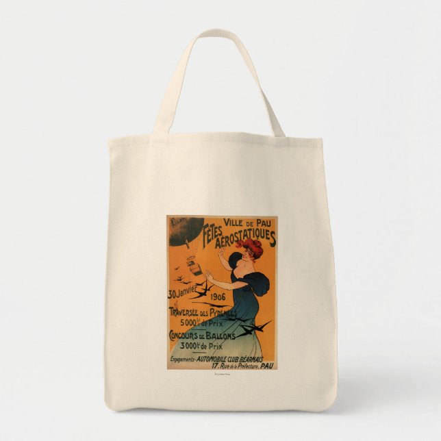 Bolsa Tote Mulher de Cabeça Vermelha Aguarda Balões - Poster (Frente)