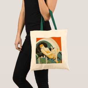 Bolsa Tote Mulher do art deco do vintage que reclina no sofá
