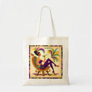 Bolsa Tote Mulher do Mardi Gras de Meados do Século com um Ma