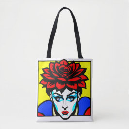 Bolsa Tote mulher e flor bonitinha de pop art