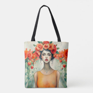 Bolsa Tote Mulher e Rosas