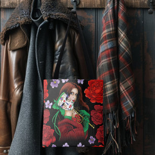 Bolsa Tote Mulher Elegante Máscara Veneziana Vermelho Verde