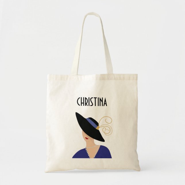 Bolsa Tote Mulher em estilo Art Deco dos anos 30 com chapéu p (Frente)