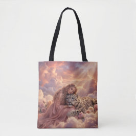 Bolsa Tote Mulher Encantadora e Leopardo da Neve Arte Fantasi