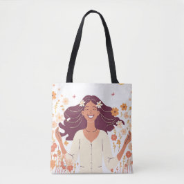 Bolsa Tote Mulher feliz estética com flores