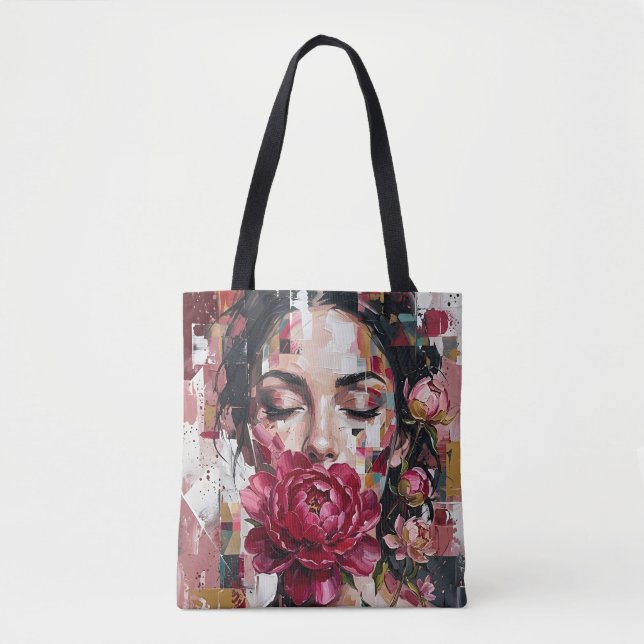 Bolsa Tote Mulher Flores Rosa Escuro (Frente)