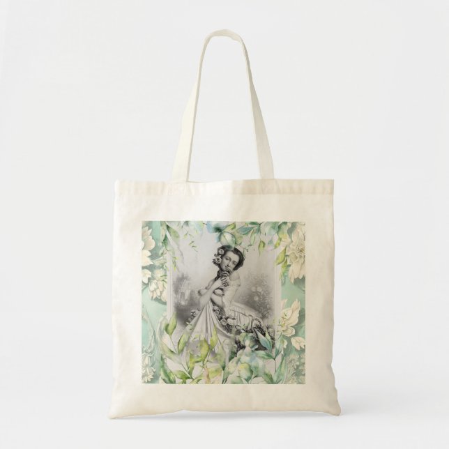 Bolsa Tote Mulher georgiana com Flores e folhas design (Frente)