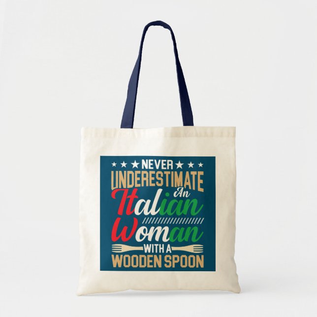 Bolsa Tote Mulher italiana com colher de madeira Funny Italia (Frente)
