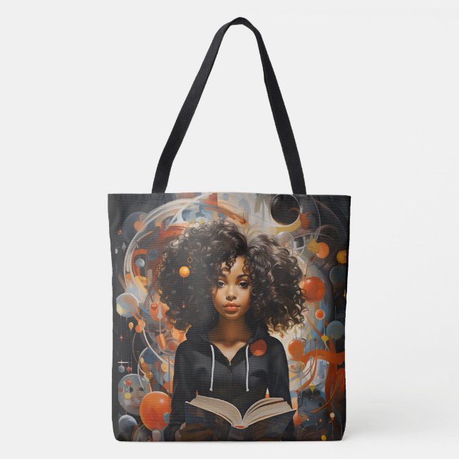 Bolsa Tote Mulher lendo presente de aniversário de um livro (Frente)