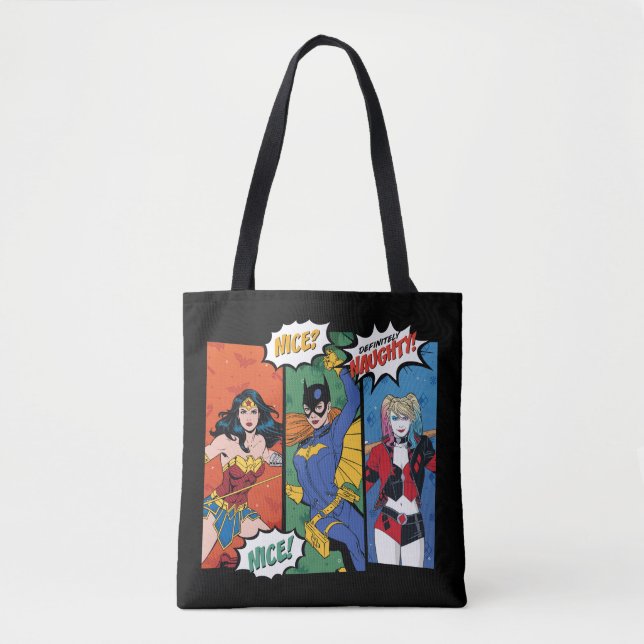 Bolsa Tote Mulher Maravilha, Batgirl e Harley Quinn Holiday (Frente)