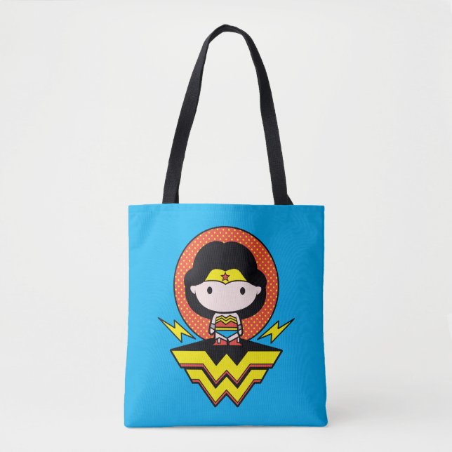 Bolsa Tote Mulher Maravilha Chibi com Bolinhas e logotipo (Frente)