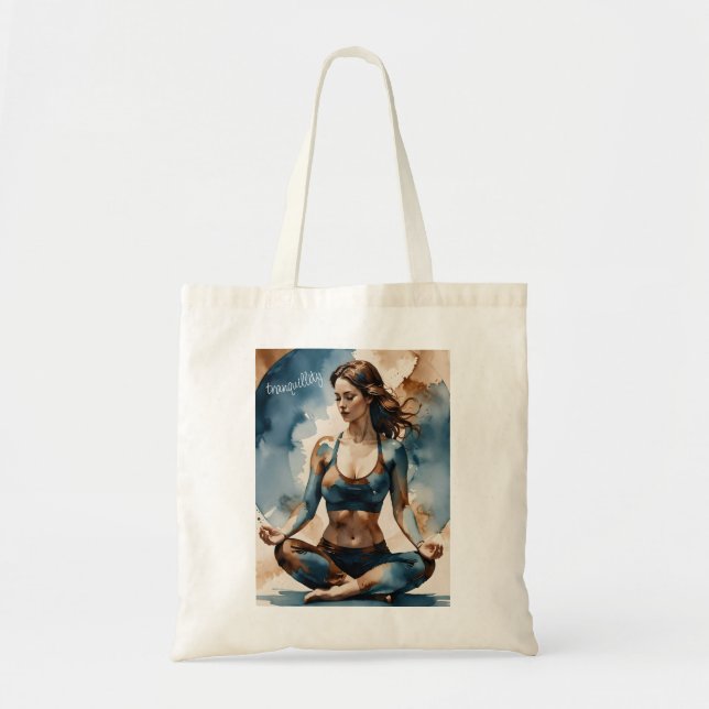 Bolsa Tote Mulher meditando em azul e marrom em tranquilidade (Frente)