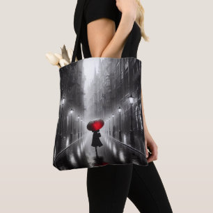 Bolsa Tote Mulher Na Chuva Com Guarda-chuvas Vermelho