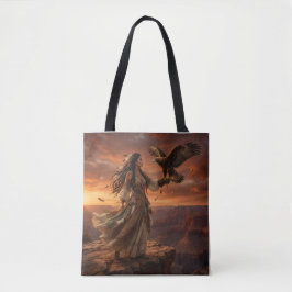 Bolsa Tote Mulher Nativa Americana com Águia no Pe