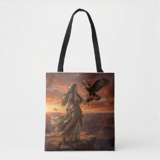 Bolsa Tote Mulher Nativa Americana com Águia no Pe
