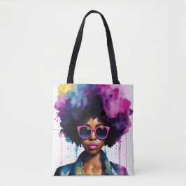 Bolsa Tote Mulher Negra Cabelo Afro e Óculos Solares Arte Arc