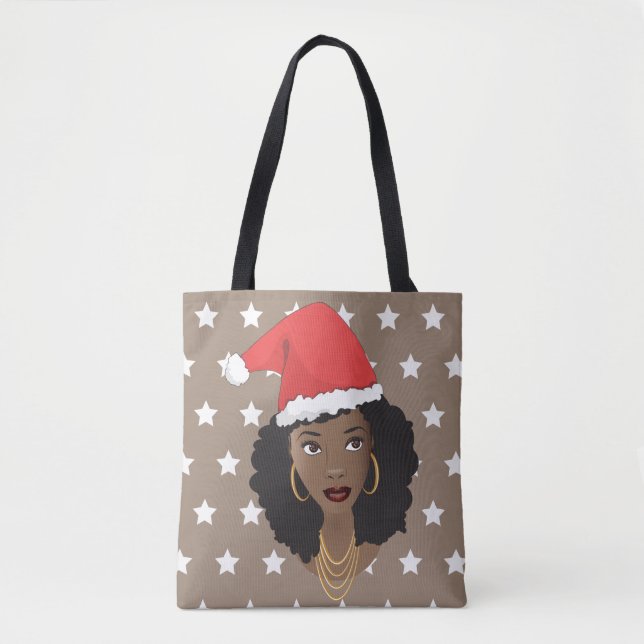 Bolsa Tote Mulher Negra, Chapéu Santa, Padrão de Estrelas Bra (Frente)