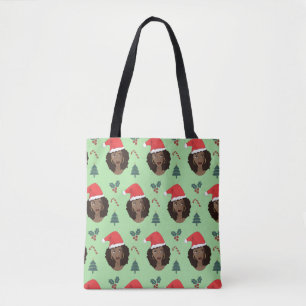 Bolsa Tote Mulher Negra, Chapéu Santa, Padrão de Natal Verde
