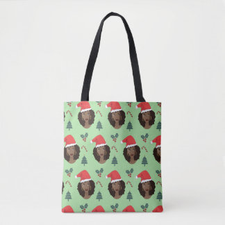 Bolsa Tote Mulher Negra, Chapéu Santa, Padrão de Natal Verde