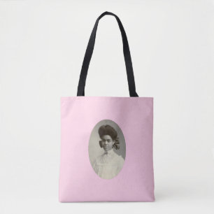Bolsa Tote Mulher Negra com Laço de Cabelo Rosa