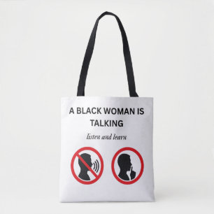 Bolsa Tote Mulher Negra Falando Ouça e Aprenda