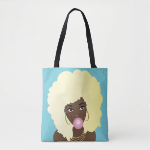 Bolsa Tote Mulher Negra, Loura Afro, Bublegum Rosa, Azul