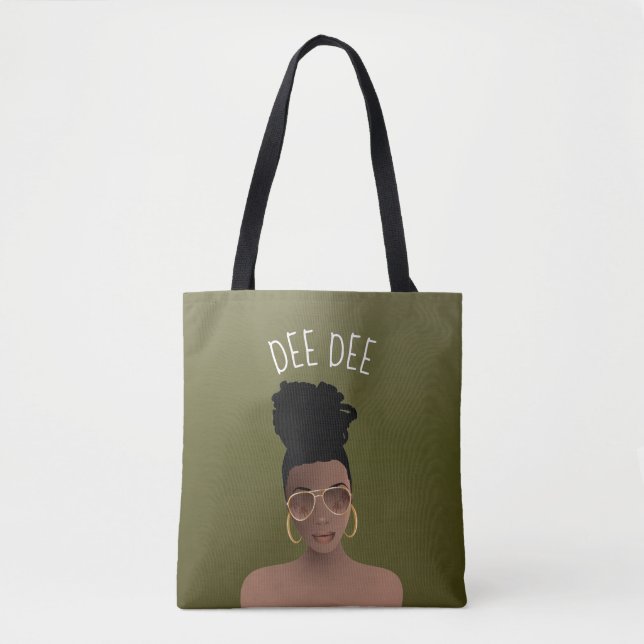 Bolsa Tote Mulher Negra, Matilhas Douradas e Arma Alta, Verde (Frente)