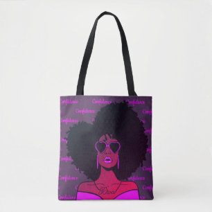 Bolsa Tote Mulher negra negra negra e confusa do cabelo