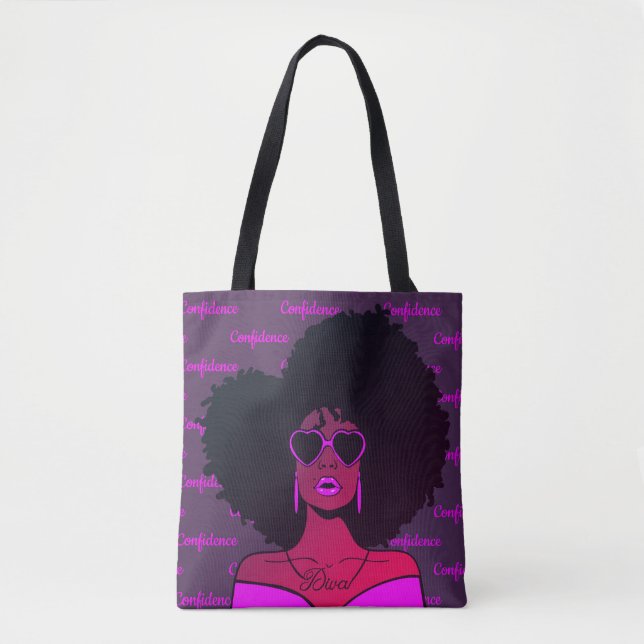 Bolsa Tote Mulher negra negra negra e confusa do cabelo (Frente)