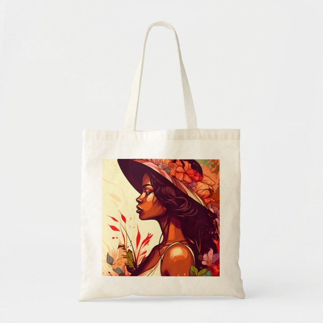 Bolsa Tote Mulher Negra no Saco Floral do Jardim (Frente)