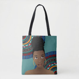 Bolsa Tote Mulher Negra, Nó Superior, Inspirada Tribal, Teal
