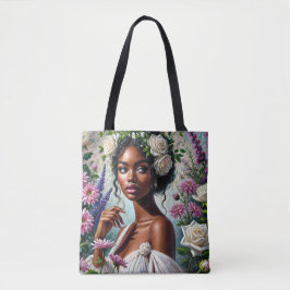 Bolsa Tote Mulher Negra Virgo com Rosas e crisântemos