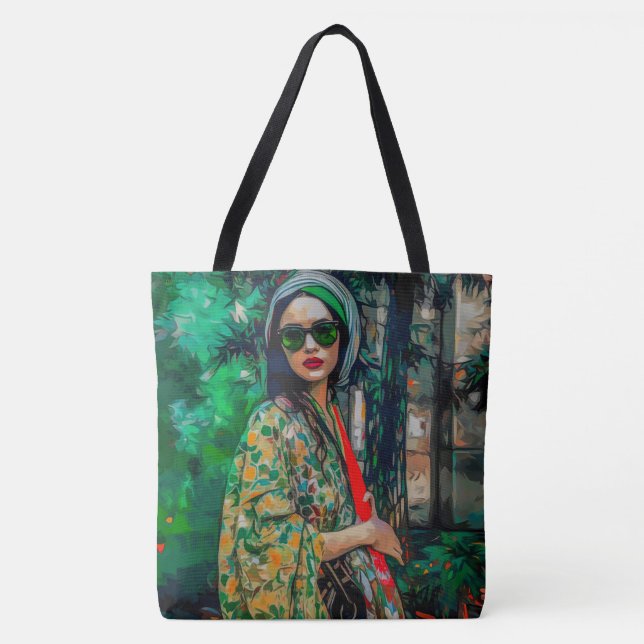Bolsa Tote Mulher nos óculos de sol verde (Frente)