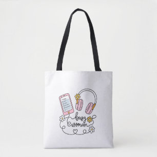 Bolsa Tote Mulher Ocupada Fones de Ouvido Florais Fofos e Des
