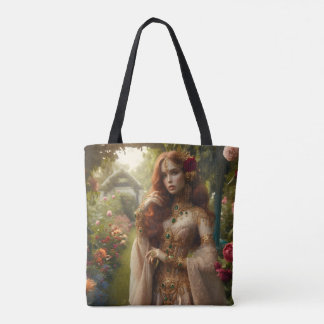Bolsa Tote Mulher Pré-Rafaelita Dourada 2 no Jardim