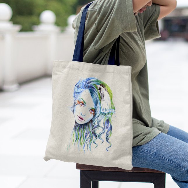 Bolsa Tote Mulher-sereia Surreal Fantasy Retrato (Criador carregado)