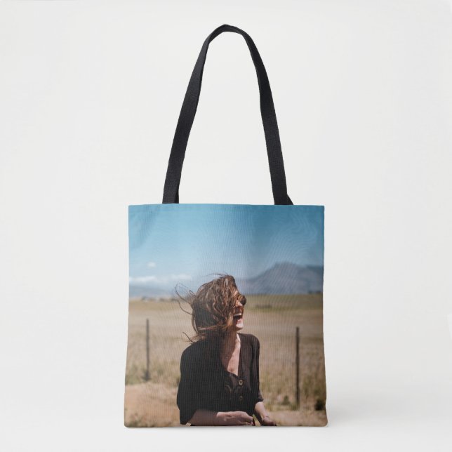 Bolsa Tote Mulher sorridente em campo castanho e verde (Frente)